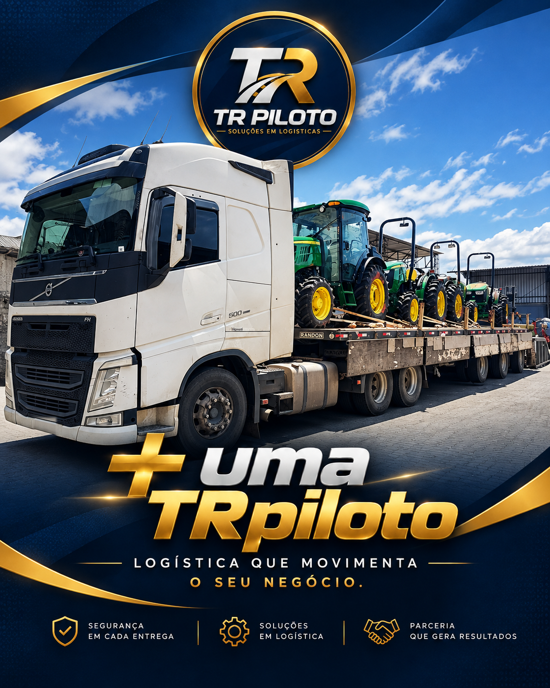 TR PILOTO: caminhão transportando tratores em carreta