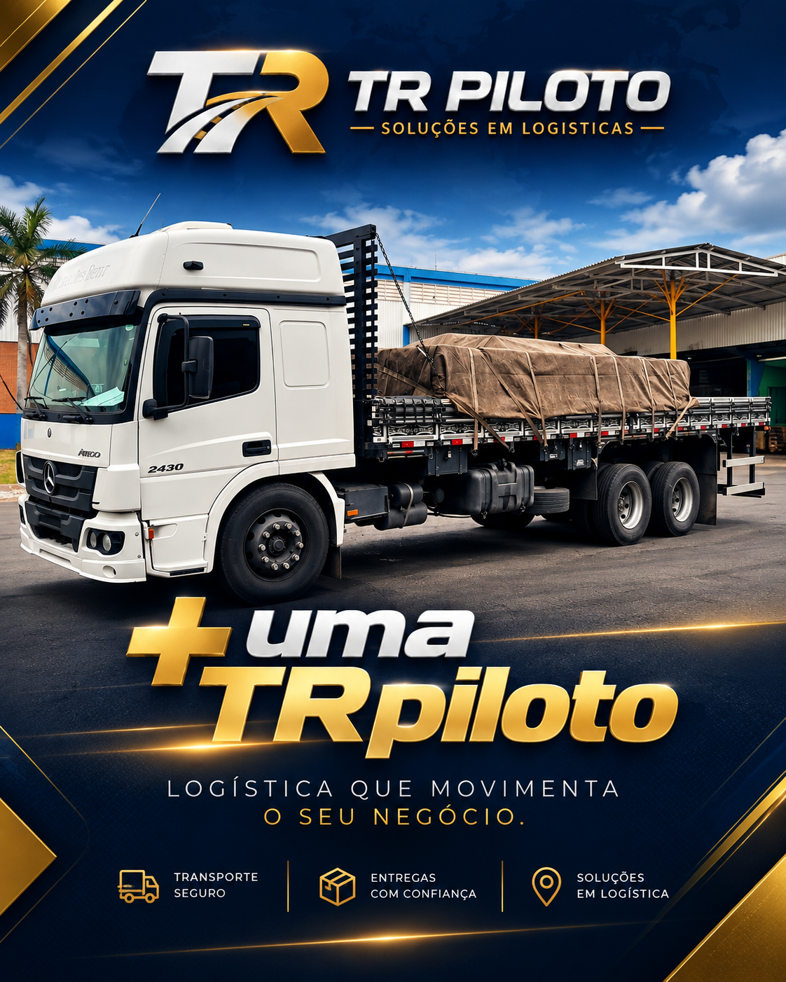 TR PILOTO: caminhão com carga coberta por lona